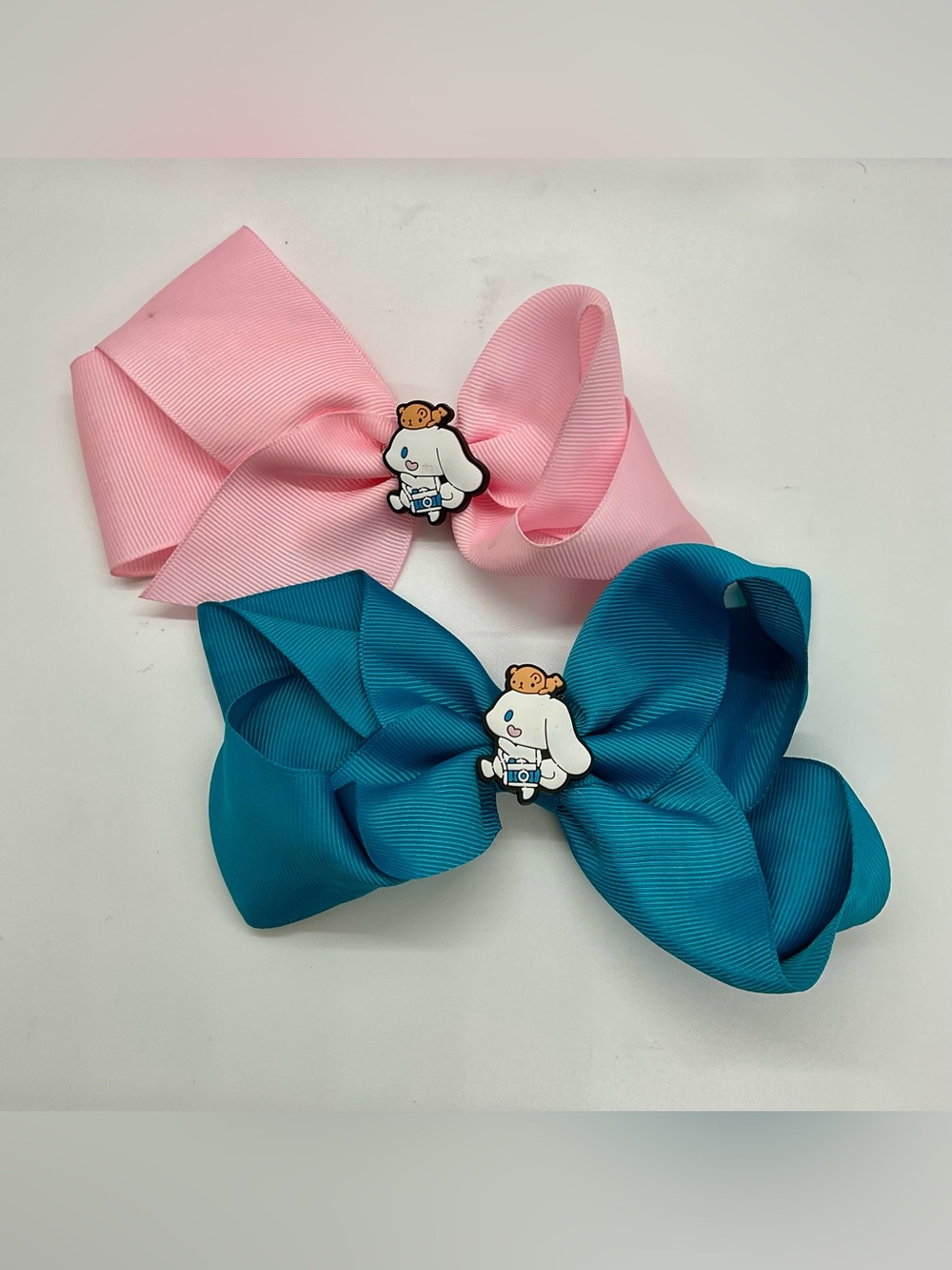 Pair of CINNAMOROLL SANRIO Ribbon Hair Bows in Pink & Turquoise Handmade